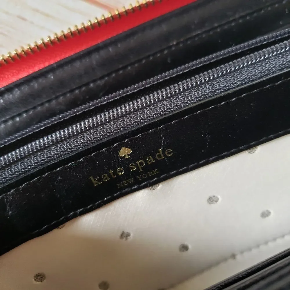 Kate Spade Leather Neda Bridge Place Zip Around Long Wallet Bow Pink Red